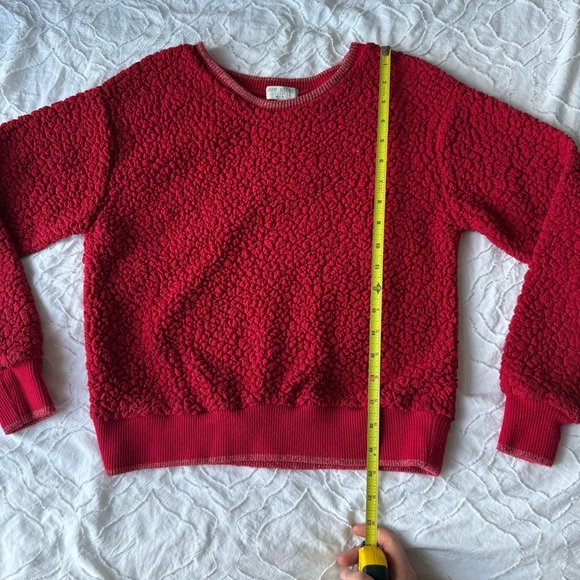 Warm & Cozy Red Sherpa Textured Women's Sweater Crewneck with Gold Detail - Picture 2 of 9